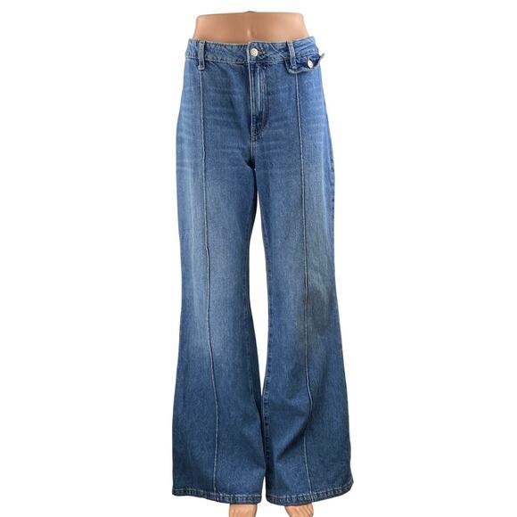 MNG Mango Women's Blue High Waisted Wide Leg Baggy Flare Denim Jeans Size 8 - Picture 1 of 5